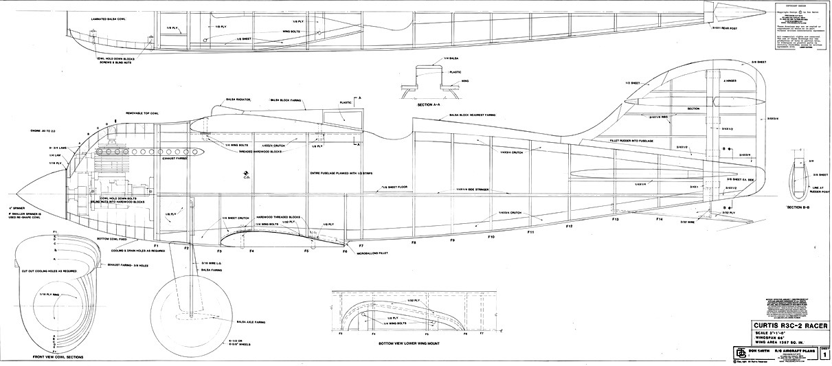 Curtiss R3C-2 Racer (66”) Plan Set - Precision Cut Kits