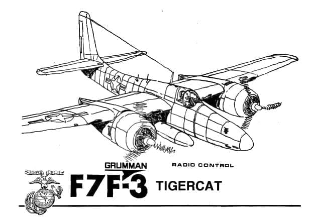 Plecan Model Airplane Plans UC : Grumman F7F Tigercat 45" Scale for .29s-.35s 