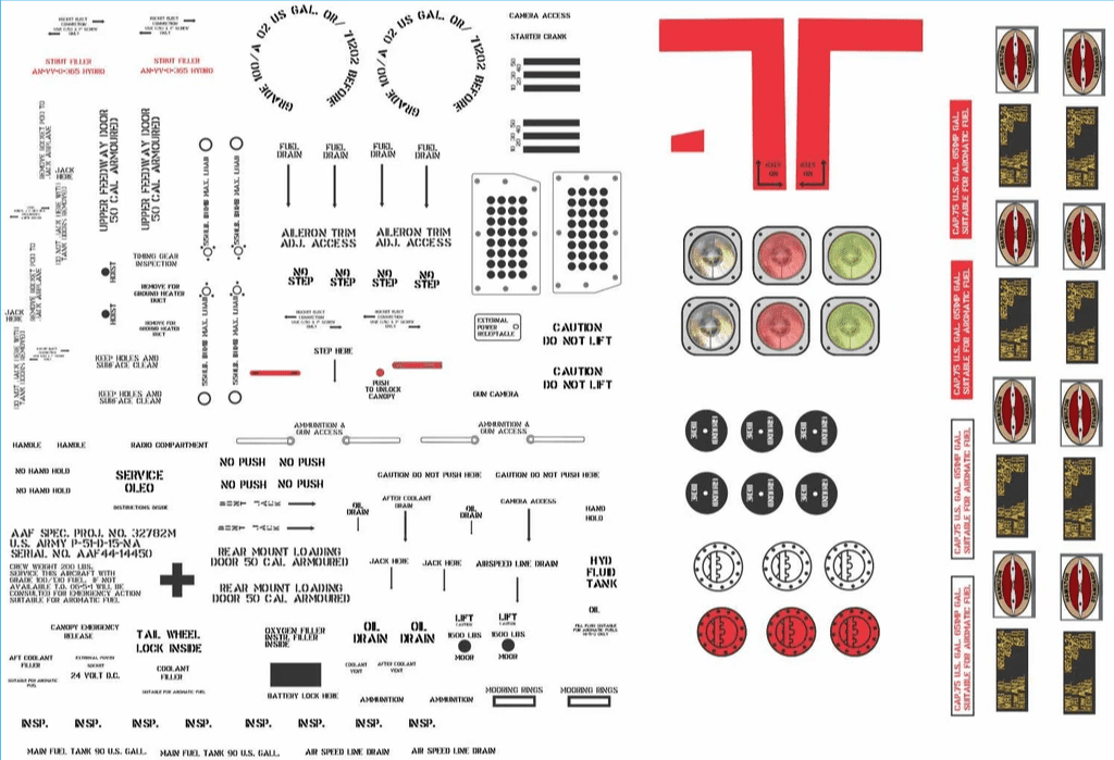 P-51 Mustang (112”) 1/4 Scale “Nomenclature” Graphics Set